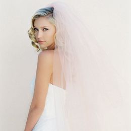 Blush Pink Veil 3-layers Wedding Veils Fingertip Bridal Veil With Metal Combs Illusion Tulle 35 x55 x 75 Long Cust282T