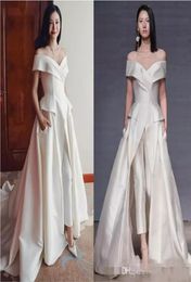 Jumpsuit Prom Dresses 2020 Off The Shoulder Sleeveless Ruched Floor Length Formal Party Gowns Custom Made Red Carpet Evening Dress6986239