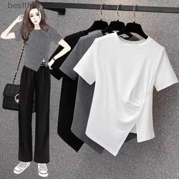 Women's T-Shirt Womans Tshirts summer solid color irregular short sle O neck cheap fashion Ladies tops tee shirt dropshipping ZBB232 240311