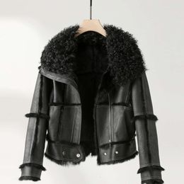 And Integrated Curly Sheep Splicing Rabbit Hair 2023 New Winter Short Motorcycle Haining Fur Coat For Women 2472