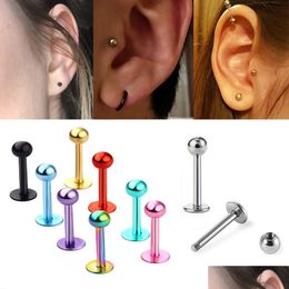 Nose Rings & Studs 10Pcs Ball Titanium Stainless Steel Labret Lip Stud Chin Eyebrow Nose Ring Bar Tragus Piercing Body Jewellery Drop D Dhkyx