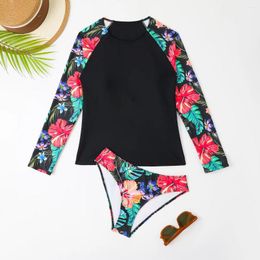 Women's Swimwear Swimsuit Printed Tankini Set Female Long Sleeves 2024 Surfing Sports Pool Beachwear Two-Piece Bathing Suits