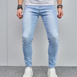 Men's Jeans Stylish High Street Men Simple Style Solid Pencil Slim Fit Male Casual Jogging Denim Pants For Trousers