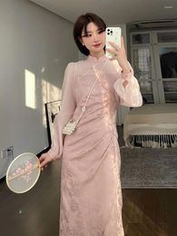 Ethnic Clothing Qipao Dress Improvement Chinese Cheongsam Women's Spring 2024 Pink High End Exquisite Elegant Fairy Clothes