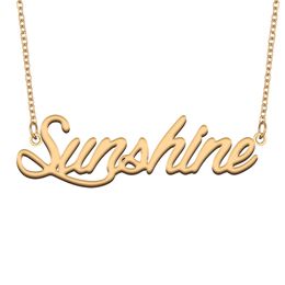 Sunshine Name Necklace Custom Nameplate Pendant for Women Girls Birthday Gift Kids Best Friends Jewellery 18k Gold Plated Stainless Steel