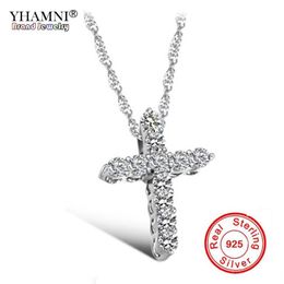YHAMNI Luxury Original 925 Sterling Silver Cross Pendant Necklace Princess Luxury Diamond Necklace Pendant for Ladies and Women N1260Q