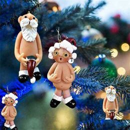 Christmas Decorations 1Pcs Resin Funny Naked Santa Claus Pendant Xmas Male Female Tree Decora 2022 Year Party For Home Decor Drop De D Otz3B