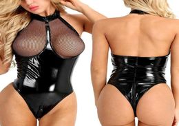 Bodysuit Sleepwear Bodystocking Leather Mesh Lingerie Underwear Jumpsuit Womens Sexy Underwear Plus Size6476036
