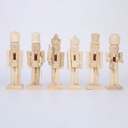 6pcs Wooden Nutcracker Doll Decoration DIY Blank Paint Toy Wooden Unpainted Doll For Kids DIY Soldier Figurines Table Ornaments C0237O