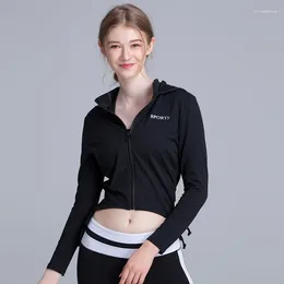 Yoga Outfits Zipper Sports Shirt Women Fitness Hooded Top With Side Drawstring Gym Wear Autumn Workout Running Trainning Active