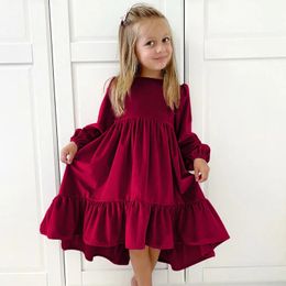 Autumn Winter Christmas Long Sleeve Red Dresses Baby Girls Princess Dress Birthday Eveing Party Sweet Teenager Child Clothes 240228