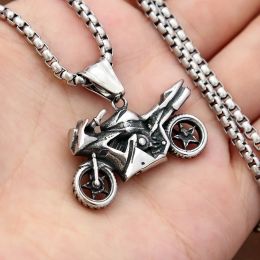 Vintage Unique Motorcycle Pendant Necklace for Men Boys Punk Hip Hop Cool Stainless Steel Knight Jewellery Gifts