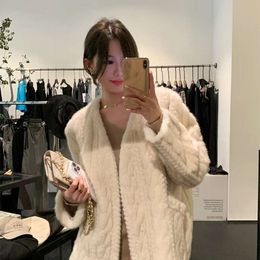 Protection Mink Environmental Imitation One-Piece Fur For Women 23 Autumn And Winter New V-Neck Loose Fried Dough Twists Braid Lazy Coat 6895