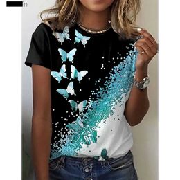 Women's T-Shirt 2024 New O-Neck 3d Butterfly Print T Shirt Womens T-shirt Summer Fashion Short Sle Tops Oversized Summer Top Fe Clothing 240311