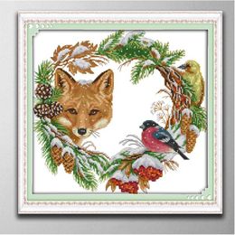 The fox and garland Handmade Cross Stitch Craft Tools Embroidery Needlework sets counted print on canvas DMC 14CT 11CT296K