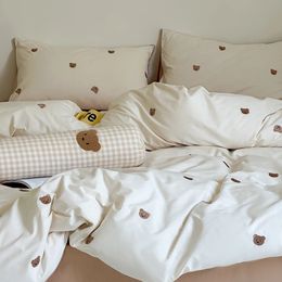 Baby Jungen Mädchen Bettwäsche Set Bär Hase Stickerei Kleinkind Baumwolle Kinderbett Bettwäsche Set Bettbezug Blatt Kissenbezug ohne Füllstoff 240226