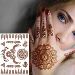 Henna Tattoo Brown Mehndi Stickers for Hand Temporary Tattoos Body Art Tatoo Waterproof for Women Fake Tatoo Hena Design 240309