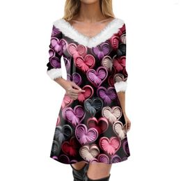 Casual Dresses Women'S Fashion V-Neck Slim Dress Valentine'S Day Love Printed Long Sleeve Min Winter Vestidos De Gala Mujer