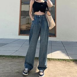 Women's Jeans Straight Retro Blue Summer Fashion High-waisted Loose Thin Draping Wide-legged Drag Pants High Waisted