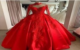 Red Ball Gown High Neck Quinceanera Dresses 2020 Long Sleeves Beading Feather vestidos de 15 anos vestidos Prom Dress7376854