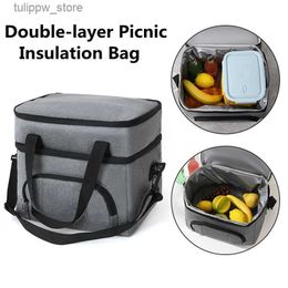 Bento Boxes Double Layer Insulation Lunch Bag Portable Outdoor Picnic Cooler Ice Pack Waterproof Large Capacity Food Thermal Bento Box Bags L240311
