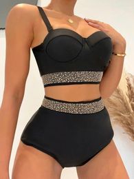 Women's Swimwear Sexy Bandeau Bikini Set Push Up Women 2024 Black High Waist Swimsuit Patchwork Beach Bathing Suit Female Biquini Bather