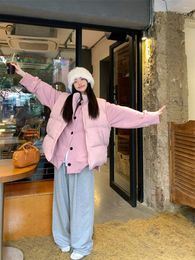 Women's Hoodies 2024 Korean Fashion Loose Layered Warm Vest Jacket Standing Collar Cotton Winter Casual Plush Split Hoodie