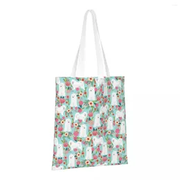 Shopping Bags Floral Dog Reusable Grocery Folding Totes Washable Lightweight Sturdy Polyester Gift