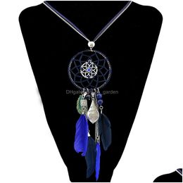 Other Idealway 4 Colours Bohemian Fashion Sier Plated Leather Double Chain Resin Feather Tassel Dreamcatcher Pendant Necklace Dhgarden Dhfmb