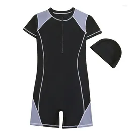 Women's Swimwear Boys Patchwork Front Zipper Rash Guards Quick Dry One Piece Swimsuit For Eldest Kids Children Beach Surf Bathing Suit