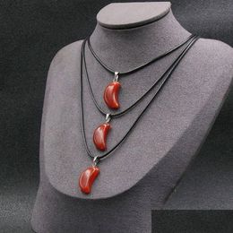 Pendant Necklaces Natural Red Agate Moon Shape Pendant Necklaces Jewellery With Sier Plated Rope Chain For Women Girl Lover Fashion Acce Dh7S2