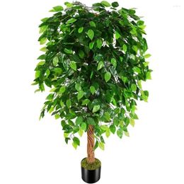 Decorative Flowers 5ft Artificial Ficus Silk Tree (60in) With Plastic Nursery Pot Faux Home Garden Decorations Fake Plants Flower Decoration