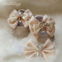 Dollbling Baroque Glam Girl First Walking Shoes Golden Crown Exotic Bohemia Unique Bling Gorgeous Rhinestone Infant Crib Shoes 240229