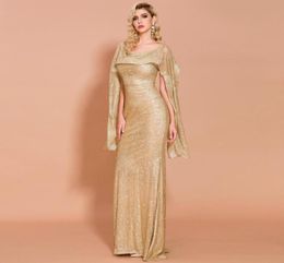 Luxury Gold White Mermaid Evening Dresses 2020 African Saudi Long arabic Formal Dress for Women Sheath Prom Gowns Celebrity Robe D5847536