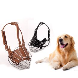 Iron Leather Basket Dog Muzzle Adjustable Comfortable Secure Fit Durable Lightweight Rubber Dog Muzzle Stop Biting Safe Training 2237B