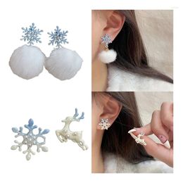 Stud Earrings Pearl Snowflake For Women Aesthetic Drop Plush Silver Needle Ear Jewellery Fashionable Christmas