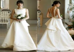 New Designs Elegant Wedding Dress Gown Bridal Japanese Simple Satin Vintage ALine Vintage Sleeveless Boat Neck6823345