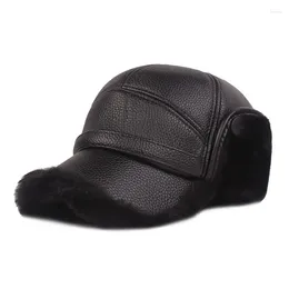 Ball Caps Men Classic Winter Hat Warm Ear Protection Plus Velvet Thick Middle Aged Elderly Leather Baseball Cap