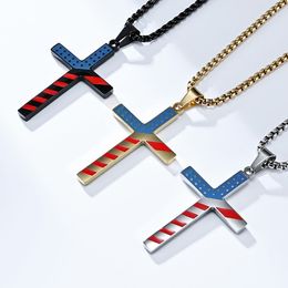 America Stars Stripes Flag Stainless Steel Cross Necklace Jesus Christ Religious Cross Pendant Necklaces for Men Hip Hop Jewellery