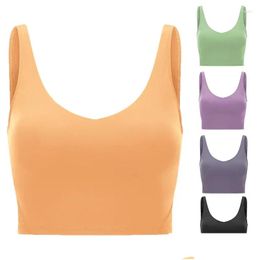 Yoga Outfit U-Shaped Beautif Back With Chest Pad Breathable Sports Vest Woman Shockproof Fitness Bra Skin-Friendly Nude Clothing Drop Otqao