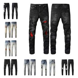 Designer Men's Jeans Purple Jeans Men's Women's Star Embroidered Pants Elastic Slim Fit