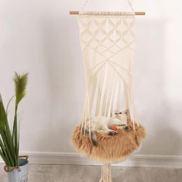 Cat Bed Hand-Woven Hanging Basket Cotton Pet Nest Cat Dog Hammock Thread Toy Swing Bohemian Wall Hanging Macrame Pet Bed1259t