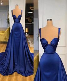 Aline Royal Blue Fashion Elegant Sexy Long Satin Prom Dresses 2022 Spaghetti Straps Evening Gowns C04049686985