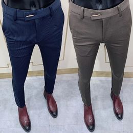 Men Fashion Striped Suit Pant Elegant Slim Fit Social Trousers Pants High Quality Men Business Office Party Dress Ankle Pants 240308