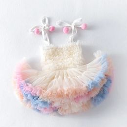 High Quality Baby Girl Clothes Cute Fluffy Mesh Halter Baby Dress Sweet Princess TUTU Cake Dress Birthdays Clothes For Girls 240226