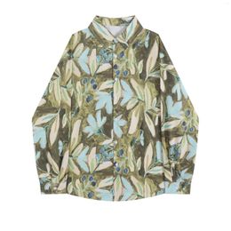 Women's Blouses Hawaiian Women Floral Shirt Print Long Sleeved Top Oversized Seaside Holiday Single Breasted Casual Blouse Clothing