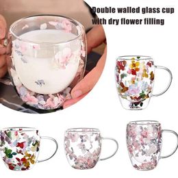 Wine Glasses Double Wall Glass Cup Dried Flower Filler Tea Cups Gifts With Borosilicate Coffee Handles Hi N8g1