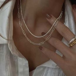 Chains 2023 Fashion Silver Colour Thin Clavicle Chain Necklace for Women Men Punk Simple Glitter Choker Wedding Party Shine Girl Jewellery