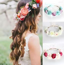 Headpieces Rose Peony Flower Crown Girl Bridal Floral Headband Wreath Wedding HairBands Hair Accessories Women Bridesmaid Diadem6273532