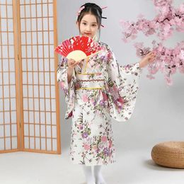Ethnic Clothing 1 Set Japanese Kimono Vibrant Cherry Blossom Print Easy To Wear Cosplay School Performances For Girls